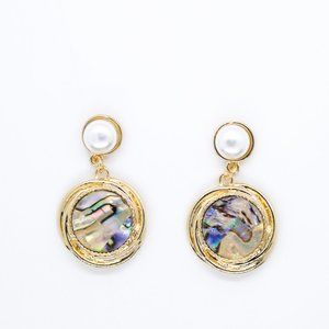 Gold Pearl and Multicolored Gem Earrings
